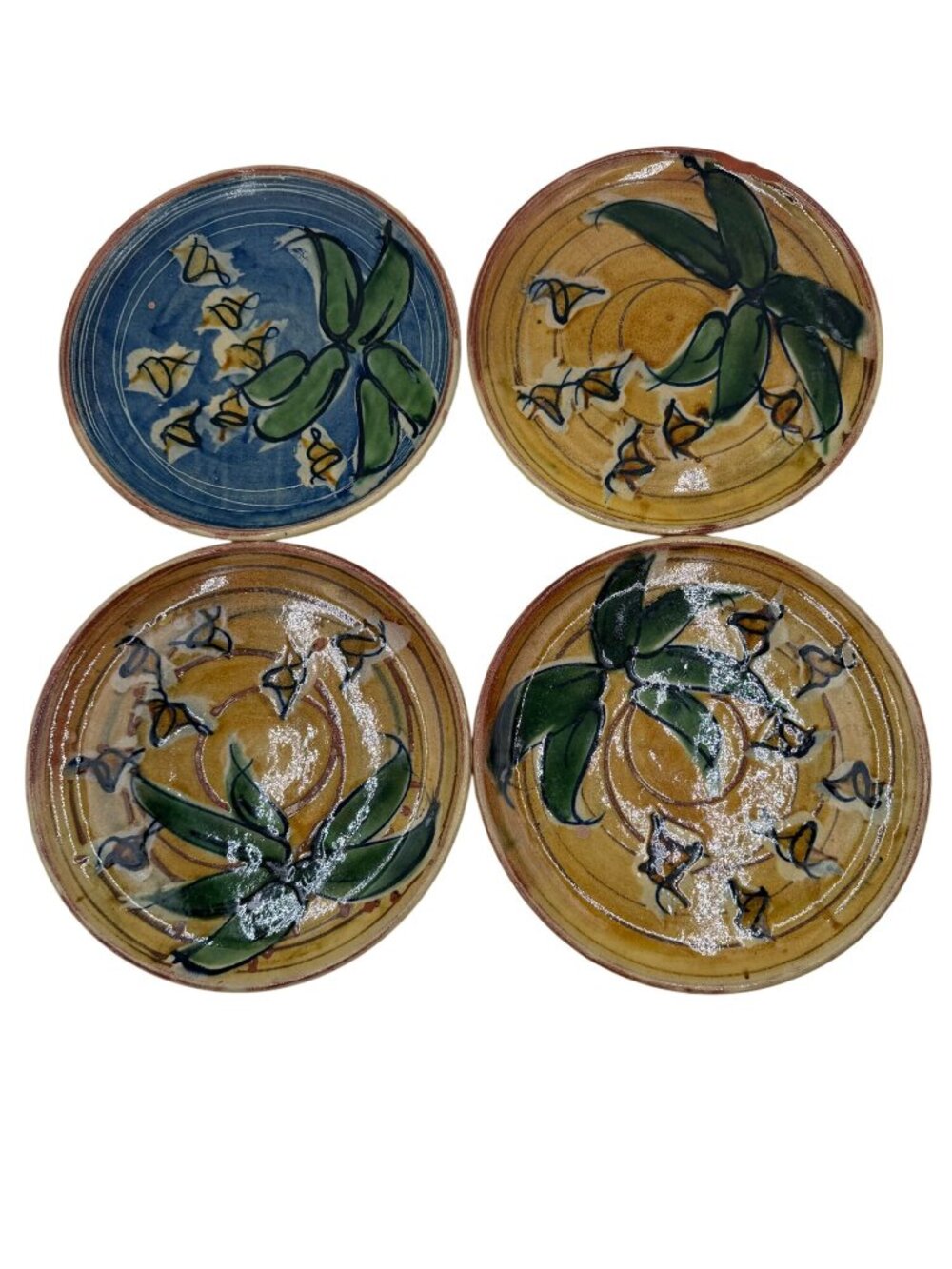 Hand-Painted Ceramic Plates Floral & Leaf Design Signed Artisan Work READ